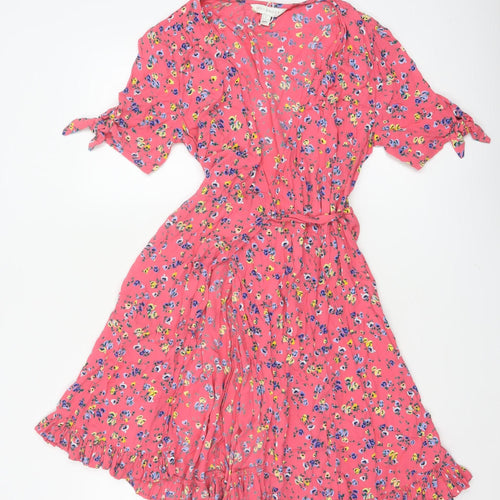M&S x Ghost Women’s Pink Floral UK 8 Knee Length Wrap Dress Belted