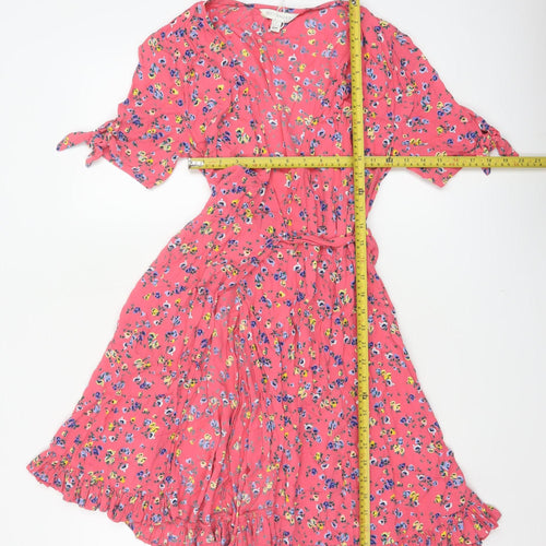 M&S x Ghost Women’s Pink Floral UK 8 Knee Length Wrap Dress Belted