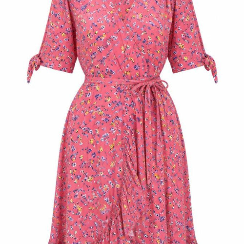 M&S x Ghost Women’s Pink Floral UK 8 Knee Length Wrap Dress Belted
