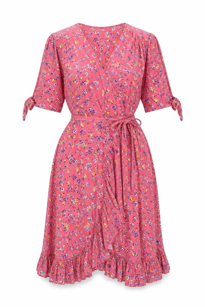 M&S x Ghost Women’s Pink Floral UK 8 Knee Length Wrap Dress Belted