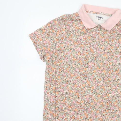 Lands' End Women’s Multicoloured Floral Cotton Polo Top Size L