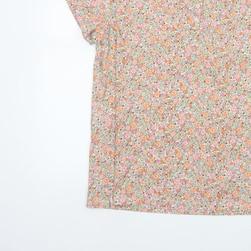 Lands' End Women’s Multicoloured Floral Cotton Polo Top Size L