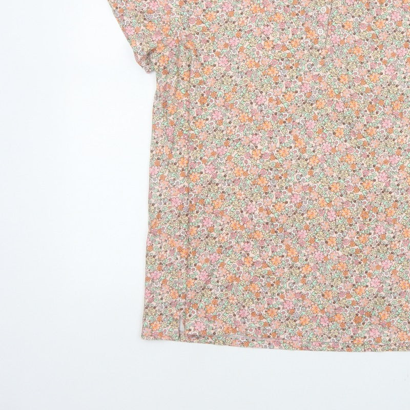 Lands' End Women’s Multicoloured Floral Cotton Polo Top Size L
