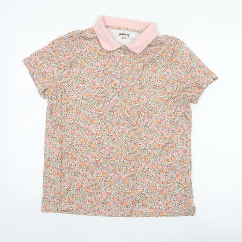 Lands' End Women’s Multicoloured Floral Cotton Polo Top Size L