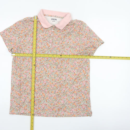Lands' End Women’s Multicoloured Floral Cotton Polo Top Size L