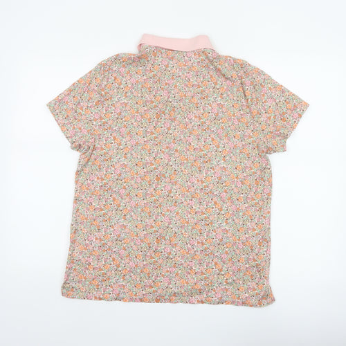 Lands' End Women’s Multicoloured Floral Cotton Polo Top Size L