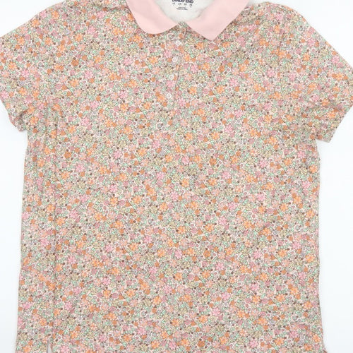 Lands' End Women’s Multicoloured Floral Cotton Polo Top Size L