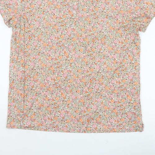 Lands' End Women’s Multicoloured Floral Cotton Polo Top Size L