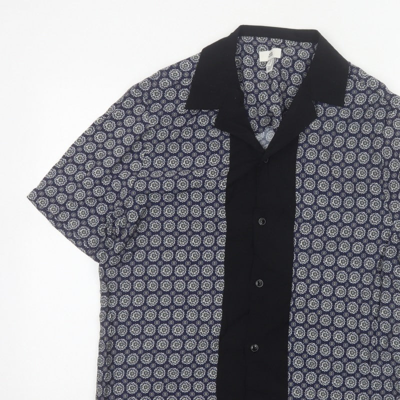Additional view of River Island Men’s Blue M Geometric Print Short Sleeve Button-Up Shirt