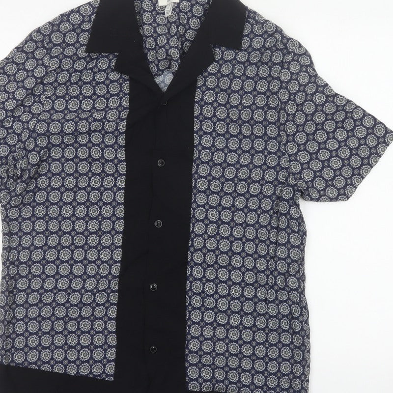Additional view of River Island Men’s Blue M Geometric Print Short Sleeve Button-Up Shirt
