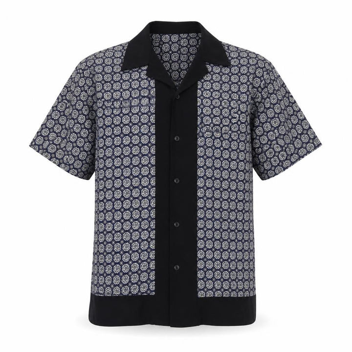 River Island Men’s Blue M Geometric Print Short Sleeve Button-Up Shirt