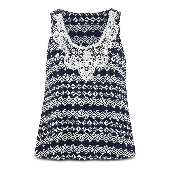 Fat Face Women Blue & Ivory UK 12 Geometric Crochet Cotton Tank Top
