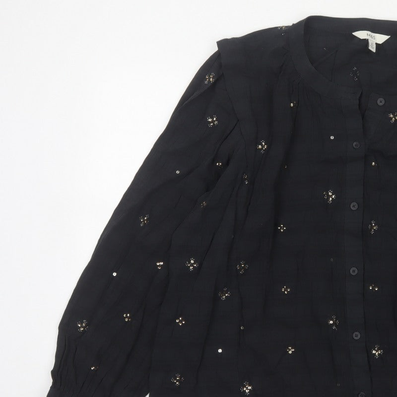 Marks and Spencer Women Black UK 20 Sequin Floral Button-Up Blouse