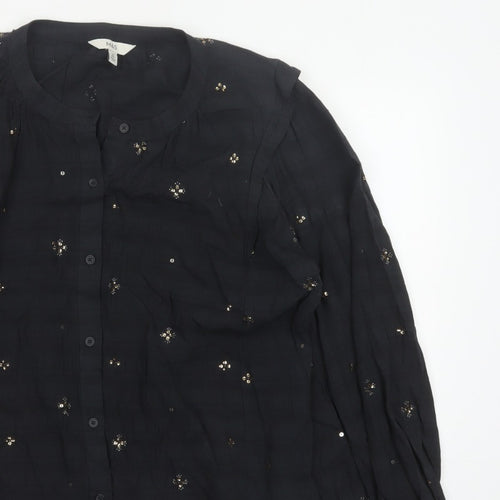 Marks and Spencer Women Black UK 20 Sequin Floral Button-Up Blouse