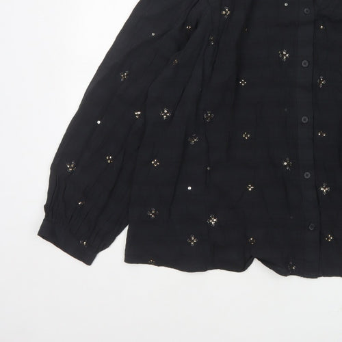 Marks and Spencer Women Black UK 20 Sequin Floral Button-Up Blouse