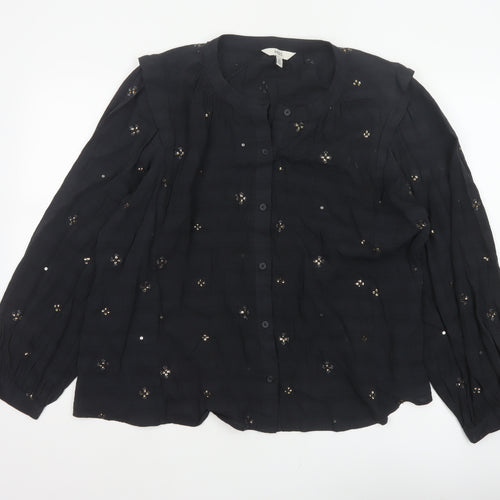 Marks and Spencer Women Black UK 20 Sequin Floral Button-Up Blouse
