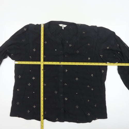 Marks and Spencer Women Black UK 20 Sequin Floral Button-Up Blouse