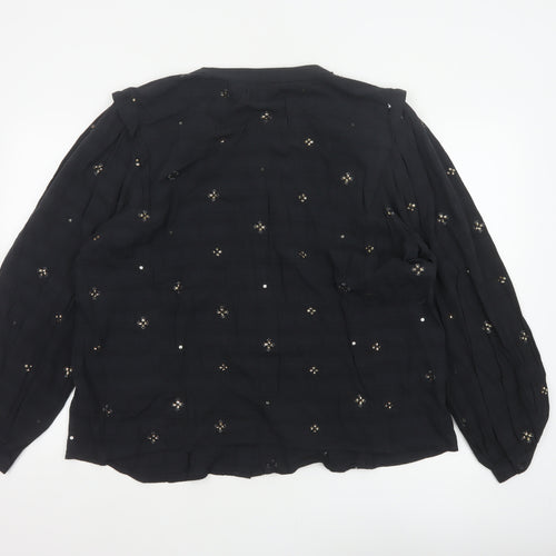 Marks and Spencer Women Black UK 20 Sequin Floral Button-Up Blouse