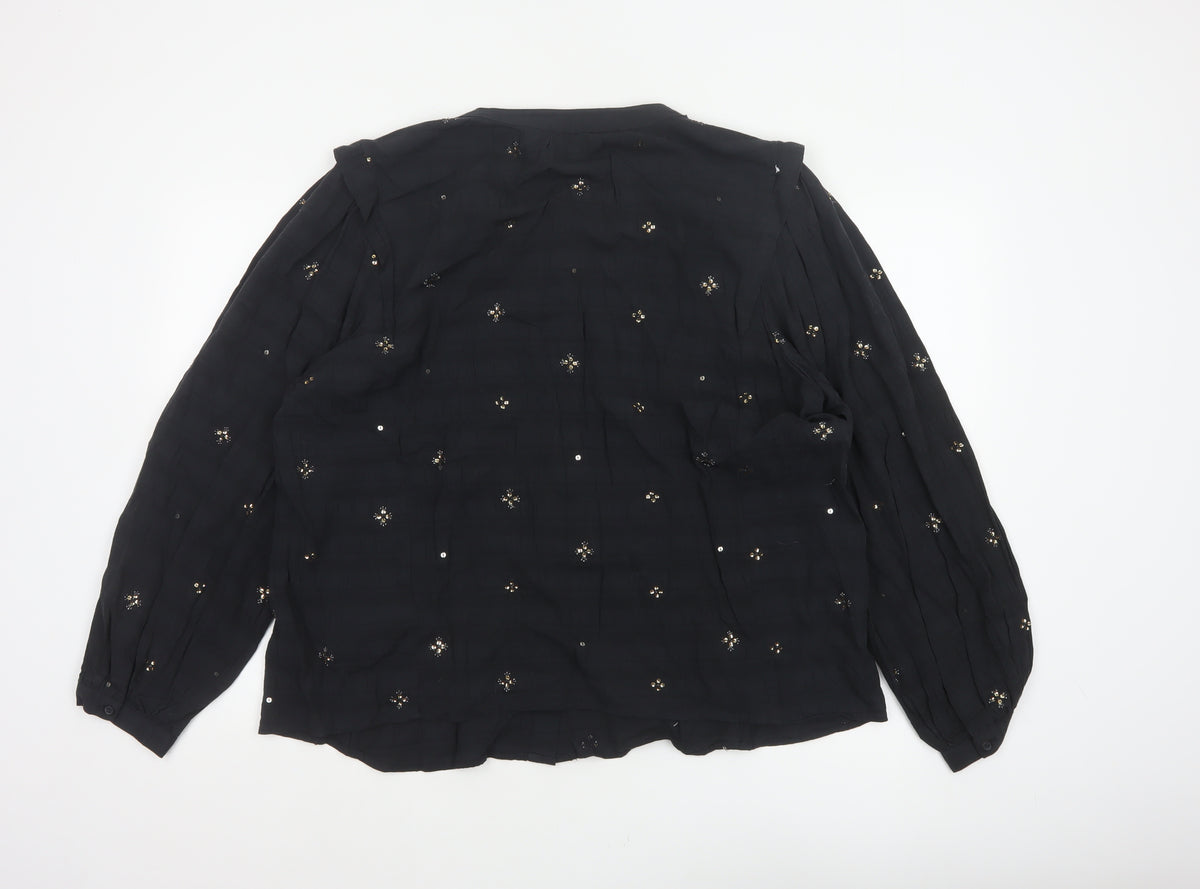 Marks and Spencer Women Black UK 20 Sequin Floral Button-Up Blouse