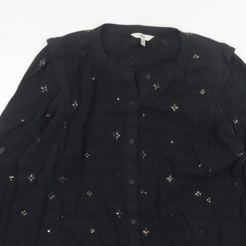 Marks and Spencer Women Black UK 20 Sequin Floral Button-Up Blouse