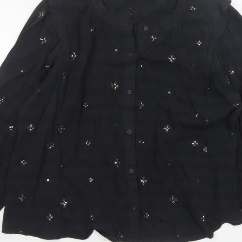 Marks and Spencer Women Black UK 20 Sequin Floral Button-Up Blouse