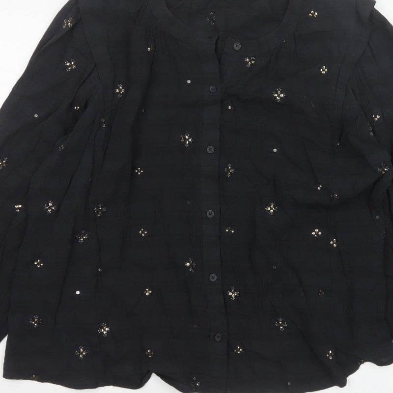 Marks and Spencer Women Black UK 20 Sequin Floral Button-Up Blouse