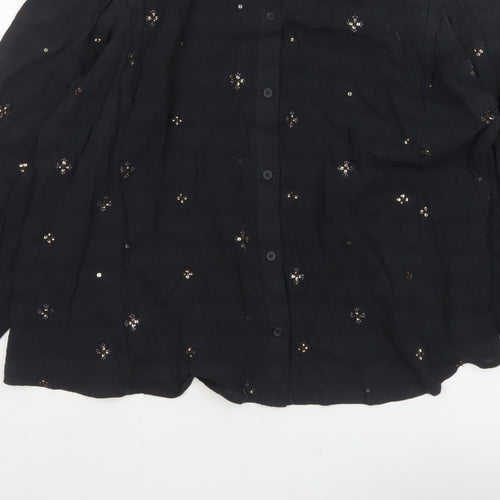 Marks and Spencer Women Black UK 20 Sequin Floral Button-Up Blouse