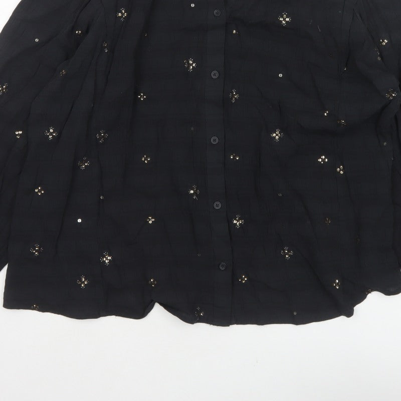Marks and Spencer Women Black UK 20 Sequin Floral Button-Up Blouse