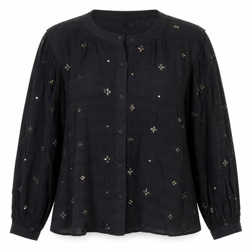 Marks and Spencer Women Black UK 20 Sequin Floral Button-Up Blouse
