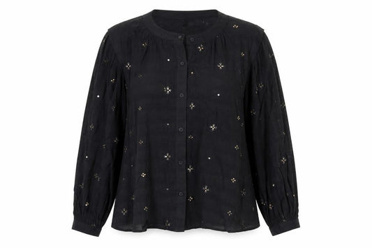 Marks and Spencer Women Black UK 20 Sequin Floral Button-Up Blouse
