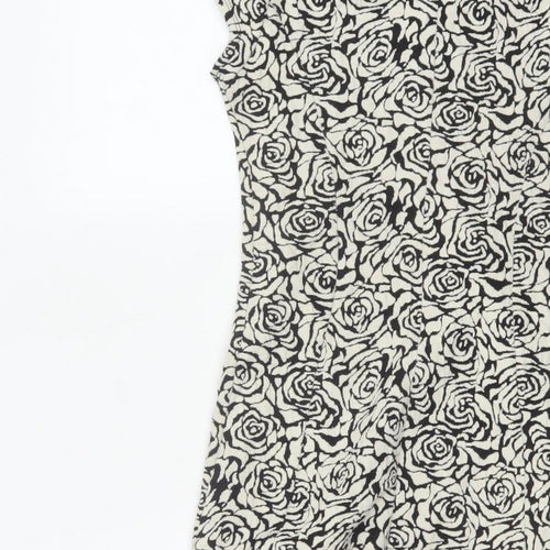 Dorothy Perkins Women Black Ivory UK 6 Bodycon Knee Dress Floral Cap Sleeve