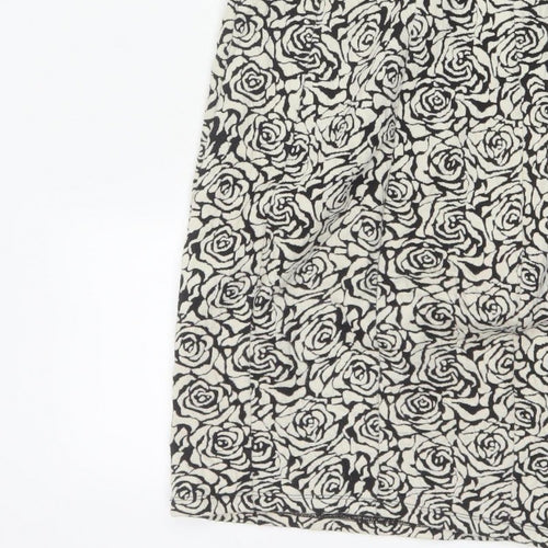 Dorothy Perkins Women Black Ivory UK 6 Bodycon Knee Dress Floral Cap Sleeve