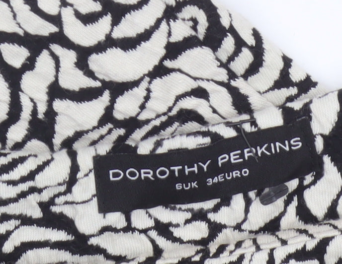 Dorothy Perkins Women Black Ivory UK 6 Bodycon Knee Dress Floral Cap Sleeve