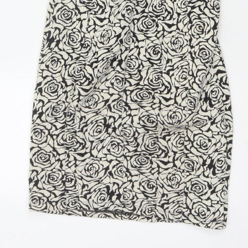 Dorothy Perkins Women Black Ivory UK 6 Bodycon Knee Dress Floral Cap Sleeve