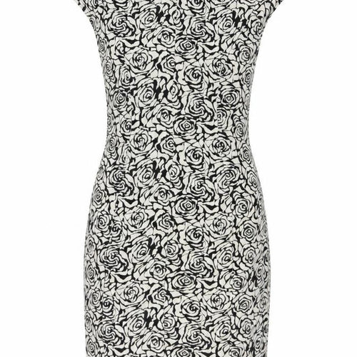 Dorothy Perkins Women Black Ivory UK 6 Bodycon Knee Dress Floral Cap Sleeve