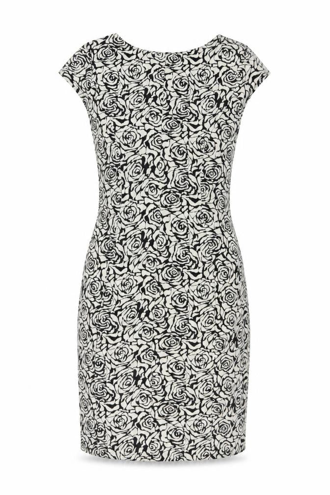 Dorothy Perkins Women Black Ivory UK 6 Bodycon Knee Dress Floral Cap Sleeve
