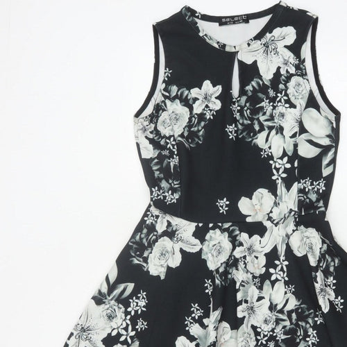 Select Women Black Floral Fit & Flare Knee Length Dress UK 12