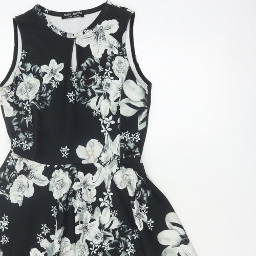 Select Women Black Floral Fit & Flare Knee Length Dress UK 12