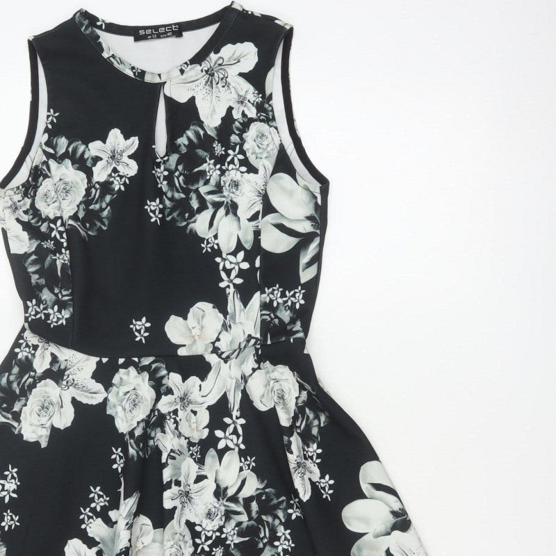 Select Women Black Floral Fit & Flare Knee Length Dress UK 12