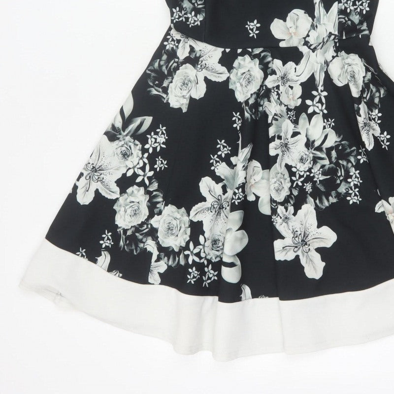 Select Women Black Floral Fit & Flare Knee Length Dress UK 12