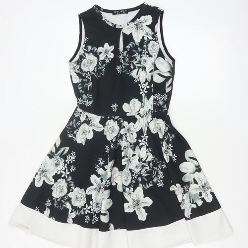 Select Women Black Floral Fit & Flare Knee Length Dress UK 12