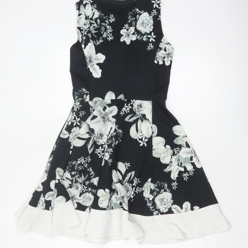 Select Women Black Floral Fit & Flare Knee Length Dress UK 12