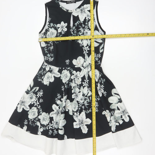 Select Women Black Floral Fit & Flare Knee Length Dress UK 12