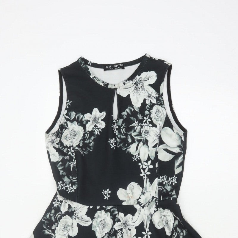 Select Women Black Floral Fit & Flare Knee Length Dress UK 12
