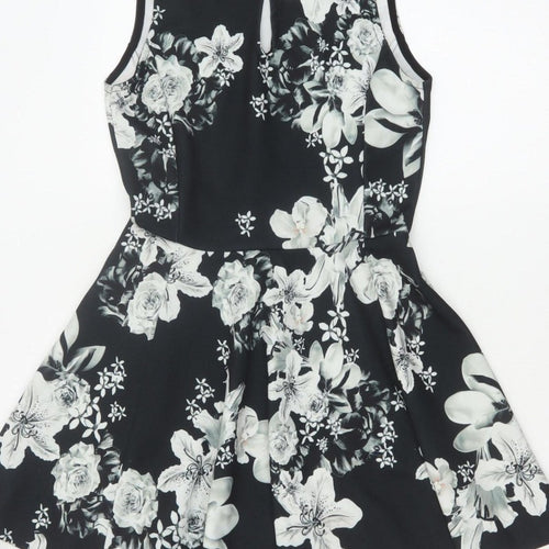 Select Women Black Floral Fit & Flare Knee Length Dress UK 12