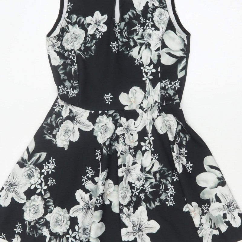 Select Women Black Floral Fit & Flare Knee Length Dress UK 12