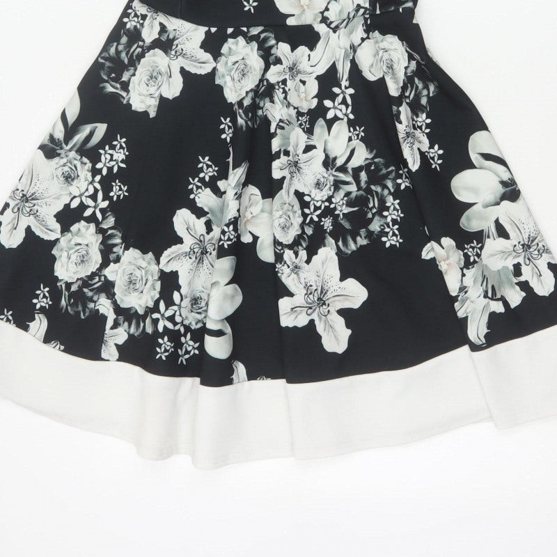 Select Women Black Floral Fit & Flare Knee Length Dress UK 12