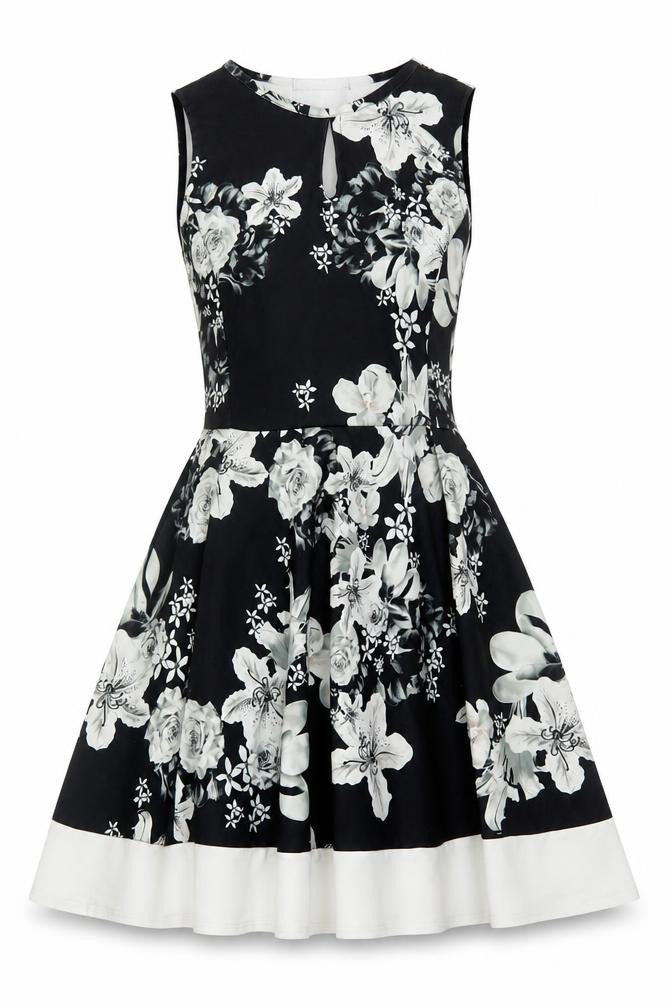 Select Women Black Floral Fit & Flare Knee Length Dress UK 12