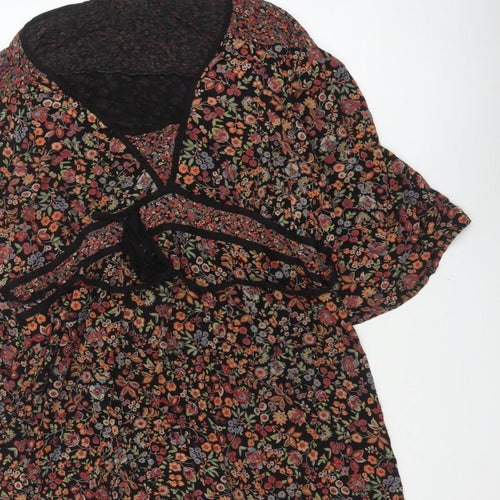 Wallis Women Multicoloured Size 18 Floral Kimono Sleeve Tie Blouse