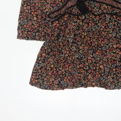 Wallis Women Multicoloured Size 18 Floral Kimono Sleeve Tie Blouse